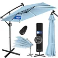 Produktbild: KESSER® Ampelschirm Holly Sonnenschirm Rechteckig LED Solar inkl. Abdeckung | Kurbel-Schirm mit Ständer UV-Schutz Aluminium Wasserabweisend Ø350cm Gartenschirm Hellblau