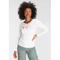 Produktbild: Longsleeve KANGAROOS, Damen, Gr. 40/42, weiß, Rippware, Obermaterial: 100% Baumwolle, bedruckt, unifarben mit Farbeinsatz, sehr figurbetont hüftbedeckend, Rundhals, Shirts, Langarm, sehr figurbetont und hüftbedeckend, mit Herzchen-Detail