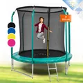 Produktbild: Klarfit Kinder Trampolin Indoor/Outdoor, Kleines Trampolin für Kinder, Kindertrampolin Rutschfest, Trampolin mit Leiter, Randabdeckung und Sicherheitsnetz, UV-Beständiges Trampolin Klein, 250cm