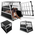 Produktbild: Juskys Tierreisebox Alu-Hundetransportbox in 4 versch. Größen: M, L, L-X, XL, Auto Hundebox robust und pflegeleicht, Gittertür verschließbar schwarz|silberfarben 66 cm x 71 cm x 91 cm