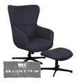Produktbild: MR. DEKO Ohrensessel mit Fußhocker Sava | Hochlehner Lounge-Sessel mit Armlehnen | Drehbarer, kippbarer Relaxsessel mit Hocker | Elegante Möbel für Wohnzimmer & Schlafzimmer | 74x104x86 cm