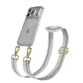 Produktbild: EAZY CASE Handykette - Verstellbares Taschenband kompatibel mit iPhone 17 Pro, Schulterriemen, Handykordel mit Silikon Hülle, Umhängetasche, Beige Blau Gold