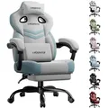 Produktbild: LUCKRACER Gaming Stuhl, Bürostuhl mit verbundenen Armlehnen, Memory-Schaum-Kissen, 90–155° Neigungswinkel und Fußstütze, strapazierfähigem F... - Grau