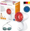 Produktbild: Beurer IL 11 Infrarotlampe mit Schutzgitter, Medizinprodukt mit wohltuender Wärme zur Anwendung bei Erkältungen und Muskelverspannungen, 5 Winkeleinstellungen, inklusive Schutzbrille, Weiß