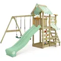 Produktbild: Spielturm Klettergerüst VanillaFlyer mit Schaukel & Rutsche, Kletterturm mit Sandkasten, Leiter & Spiel-Zubehör - pastellgrün - Wickey