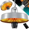Produktbild: KESSER® Deckenheizstrahler Heizpilz Infrarot-Heizstrahler 2500W Terrassenstrahler mit Fernbedienung Quarzstrahler | LED Licht | Decke | Infrarotstrahler | mit Kette + Karabinerhaken Carbon-Heizelement