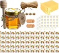 Produktbild: Ahhute 60-Pack Mini Honiggläser mit Dipper Honigtopf mit Golddeckel, Bienen Anhänger, Jutes, Geschenktüten und Aufkleber für Baby Dusche für Hochzeit
