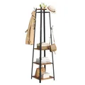 Produktbild: VASAGLE Garderobenständer, Kleiderständer, Garderobe mit 8 Doppelhaken, 4 Ablagen, Kleiderstange, mit Metallrahmen, für Jacken, Taschen, für Flur, Schlafzimmer, vintagebraun-schwarz LCR80X