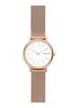 Produktbild: Skagen Signatur Uhr für Damen, Quarzwerk mit Edelstahl- oder Lederarmband, Roségoldton und Weiß, 30MM