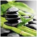 Produktbild: ARTland Wanddeko Glasbilder Wandbild Glas Bild einteilig Quadratisch Asien Wellness Zen Steine Lavasteine Bambus Wassertropfen Entspannung T5WD