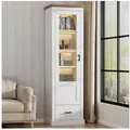 Produktbild: Merax Standvitrine schmal Vitrinen mit LED und USB-Anschluss (inkl.Fernbedienung, Hochschrank Standregal Schrank Vitrine) Vitrinenschrank mit verstellbaren Fachböden und Schublade, H:178cm weiß Ø 50 cm x 50 cm x 178 cm x 35 cm