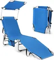 Produktbild: COSTWAY Sonnenliege mit Dach & Seitentasche, klappbarer Liegestuhl mit 5 verstellbaren Rückenlehne, Strandliege Gartenliege für Garten, Pool, Terrasse, 193 x 56 x 32 cm (Blau)