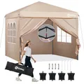 Produktbild: Sekey Faltpavillon 3x3 mit 4 Seitenwänden und mit 4 Sandsäcke, Wasserdicht Pop Up Pavillon für Camping, Festival, Events, Picknicks, Taupe
