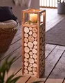 Produktbild: Dekoleidenschaft Holz Windlichtsäule Holzscheiben 58 cm hoch, Bodenwindlicht, Dekosäule mit Windlicht, Kerzenständer, Holzsäule