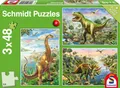 Produktbild: 3 x 48 Teile Schmidt Spiele Kinder Puzzle Abenteuer mit den Dinosauriern 56202