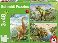 Produktbild: Schmidt Spiele 56202 Dinosaurier Abenteuer Kinderpuzzle 3x48 Teile GruenXLXL