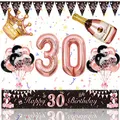 Produktbild: 30. Geburtstag Frauen Deko, Magiccute Geburtstagsdeko Mädchen Frauen Lange Happy Birthday Banner Girlande Wimpel und Schwarz Rosegold Konfetti Luftballons Deko Set