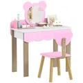 Produktbild: AIYAPLAY Kinder Schminktisch Set Frisiertisch mit Hocker Spiegel Schubladen Zubehör, Make-up Tisch Set im Bärendesign, Kinderschminktisch Prinzessin Kosmetiktisch für Mädchen 3-8 Jahre Rosa