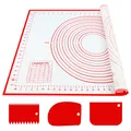 Produktbild: Silikon-Backmatte, groß, 70 x 50 cm, antihaftbeschichtete Teigmatte, Rollmatte mit Messung mit 3 Teigschabern, wiederverwendbares Backzubehör für Teig, Fondant, Makronen, Kekse, Pizza