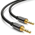 Produktbild: deleyCON 10m Klinkenkabel 3,5mm AUX Kabel Stereo Audio Kabel Klinkenstecker gerade für PC Laptop Handy Smartphone Tablet KFZ HiFi-Receiver - Schwarz