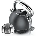 Produktbild: Arendo Wasserkocher mit Temperatureinstellung, 1,7 l, 2200 W, Edelstahl Retro Style Vintage, Überhitzung & Trockenkochschutz, schwarz - Grau