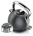 Produktbild: Arendo Wasserkocher mit Temperatureinstellung, 1,7 l, 2200 W, Edelstahl Retro Style Vintage, Überhitzung & Trockenkochschutz, schwarz