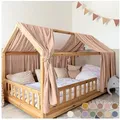 Produktbild: lilimaus Betthimmel Hausbetthimmel Baumwoll Musselin Betthimmel Kinder Hausbett 2er Set, Stilvolle Musselin-Deko für Kinderzimmer, ideal als Geschenkidee beige|rosa 67 cm x 320 cm
