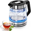 Produktbild: LEBENLANG Glas Wasserkocher klein - 1,2 Liter mit LED Beleuchtung I Edelstahl Design BPA-Frei Wasserkocher 1l 1 2 l Kleiner Reisewasserkocher für Camping & Glas Glaswasserkocher Leiser