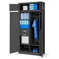 Produktbild: Jan Nowak Aktenschrank, Mehrzweckschrank, Spind Schrank | Geheimfach, 2 Schubladen, 4 Fachböden, Mit Kleiderstange, Spiegel, Pulverbeschichtet, Abschließbar, Metall | 185 cm x 90 cm x 50 cm Anthrazit