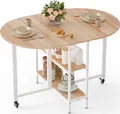 Produktbild: Mondeer Klappbarer Esstisch Küchentisch mit 2 Ablagen und Rollen 120 x 80 x 75 cm Eiche und Weiß
