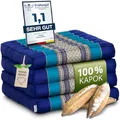 Produktbild: Nachhaltige Klappmatratze aus Kapok - 200x50x8cm - platzsparend, ökologische Yogamatte, Garten Lounge/Liege, Balkon, Bodensofa, Palettensofa (Blau)