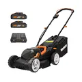 Produktbild: WORX WG779E Akku-Rasenmäher 40V (2 x 20V) - 34 cm Schnittbreite - ideal für Gärten bis zu 280m² - IntelliCut Technologie - einfache Aufbewahrung - inkl. 2x2,5Ah Akkus & Dual-Schnellladegerät