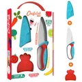 Produktbild: Chefclub Kids - Messer für Kinder, mit Fingerschutz, Klingenschutz und ergonomischen Griff, Blau und rot