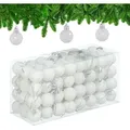 Produktbild: Relaxdays - Weihnachtskugeln im 96er Set, glitzernde, matte & glänzende Baumkugeln, Weihnachtsbaumdeko, Kunststoff, weiß
