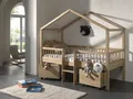 Produktbild: Halbhohes Hausbett Leiter Boxen Lattenrost 90x200 Spielbett Eiche massiv natur