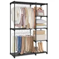 Produktbild: SONGMICS Kleiderschrank offen, Kleiderständer, Kleiderstange, Garderobe, 2 Hängefächer, viel Platz, für Schlafzimmer, Wohnzimmer, 112 x 43 x 165 cm, schwarz RYG24BK