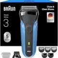 Produktbild: Braun Elektrorasierer & Barttrimmer Series 3 310BT | Wet&Dry | 3-fach Schersystem | Akku | 5 Kammaufsätze | schwarz/blau