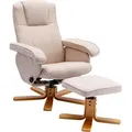 Produktbild: SVITA CHARLES Relaxsessel Hocker Sessel Beige Fernsehsessel Drehsessel Polyester Holz - Beige/Hellbraun