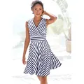 Produktbild: Sommerkleid LASCANA, Damen, Gr. 34, N-Gr, blau (marine, weiß, gestreift), Jersey, Obermaterial: 95% Polyester, 5% Elasthan, figurumspielend kniefrei, V-Ausschnitt, Kleider Sommerkleid, mit Streifenprint, Wickelkleid, tailliertes Minikleid, casual-chic