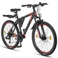 Produktbild: Licorne Bike Effect Premium Mountainbike in 26, 27,5 und 29 Zoll - Fahrrad für Jungen, Mädchen, Herren und Damen - Shimano 21 Gang-Schaltung - Herrenrad Zoll:26.00;Farbe:Schwarz/Orange (2xDisc-Bremse)