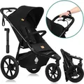 Produktbild: Lionelo Dreirad-Jogging-Kinderwagen AZURA von 6 Monaten bis 22 kg Verstellbare Rückenlehne in eine Liegeposition Vollständige Stoßdämpfung XXL-... - Schwarz