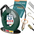 Produktbild: Die durchdachte Einziehspirale 30M für Leerrohre von FAIRMO - 4mm PET Zugdraht inkl. 5 Adapter - Kabeleinziehhilfe bruchsicher zum Ziehen - Einziehfeder für effektives Arbeiten - Einzugshilfe Kabel