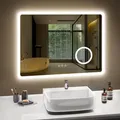 Produktbild: PESENXAN Badspiegel mit Beleuchtung 80 x 60 cm, 3 Lichtfarbe Einstellbare Spiegel Bad mit Beleuchtung, Dimmbar, Antibeschlag, 3-fach Vergrößerung - Silber