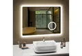 Produktbild: PESENXAN Badspiegel mit Beleuchtung 80 x 60 cm, LED Badezimmerspiegel, Dimmbar (1-St), 3 Lichtfarbe, Antibeschlag, 3-fach Vergrößerung, Rasiersteckdose