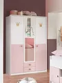 Produktbild: möbelando Kleiderschrank Cindy2 in Weiss + ABSETZUNGEN Rose mit 2 Schubladen und 3 Türen. Abmessungen (BxHxT) 139x199x58 cm