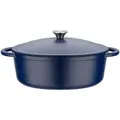 Produktbild: GSW Bräter Blue Magic, Dunkelblau, Metall, 6.5 L, oval, 33x26 cm, ISO 9001, backofengeeignet,hitzebeständige Griffe, backofengeeignet, kratzfest, rostfrei, geschmacksneutral, energiesparend, Deckel hitzebeständig, schadstofffrei gemäß EU-Standards, Kochen, Töpfe, Bräter