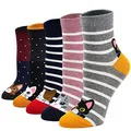 Produktbild: PUTUO Damen Baumwolle Lustige Bunte Socken - Thermal Karikatur Tier Weihnachtssocken, 5 Paare, EU 37-43, Katzenmuster