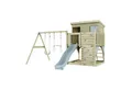 Produktbild: OutdoorToys Spielturm Nils, aus Holz in Eisblau mit Trapezstange & Rutsche, Kletterwand
