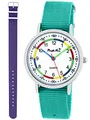 Produktbild: Pacific Time Lernuhr Mädchen Jungen Kinder Armbanduhr 2 Armband türkis + violett analog Quarz 11051