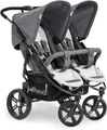 Produktbild: hauck Geschwisterwagen Roadster Duo SLX, Zwillingsbuggy ab Geburt bis 15 kg (ca. 3 Jahren) mit Liegefunktion, XL Korb, Einfach und Klein Zusammenklappbar, Große Räder (Grey/Silver)